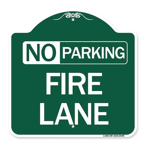 Signmission Delaware No Parking Fire Lane, Green & White Aluminum Architectural Sign, 18" x 18", GW-1818-24195 A-DES-GW-1818-24195 - main